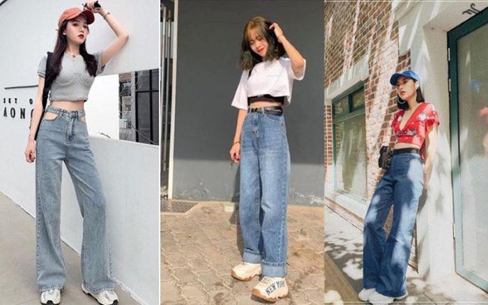 hối quần ống rộng với áo croptop và phụ kiện